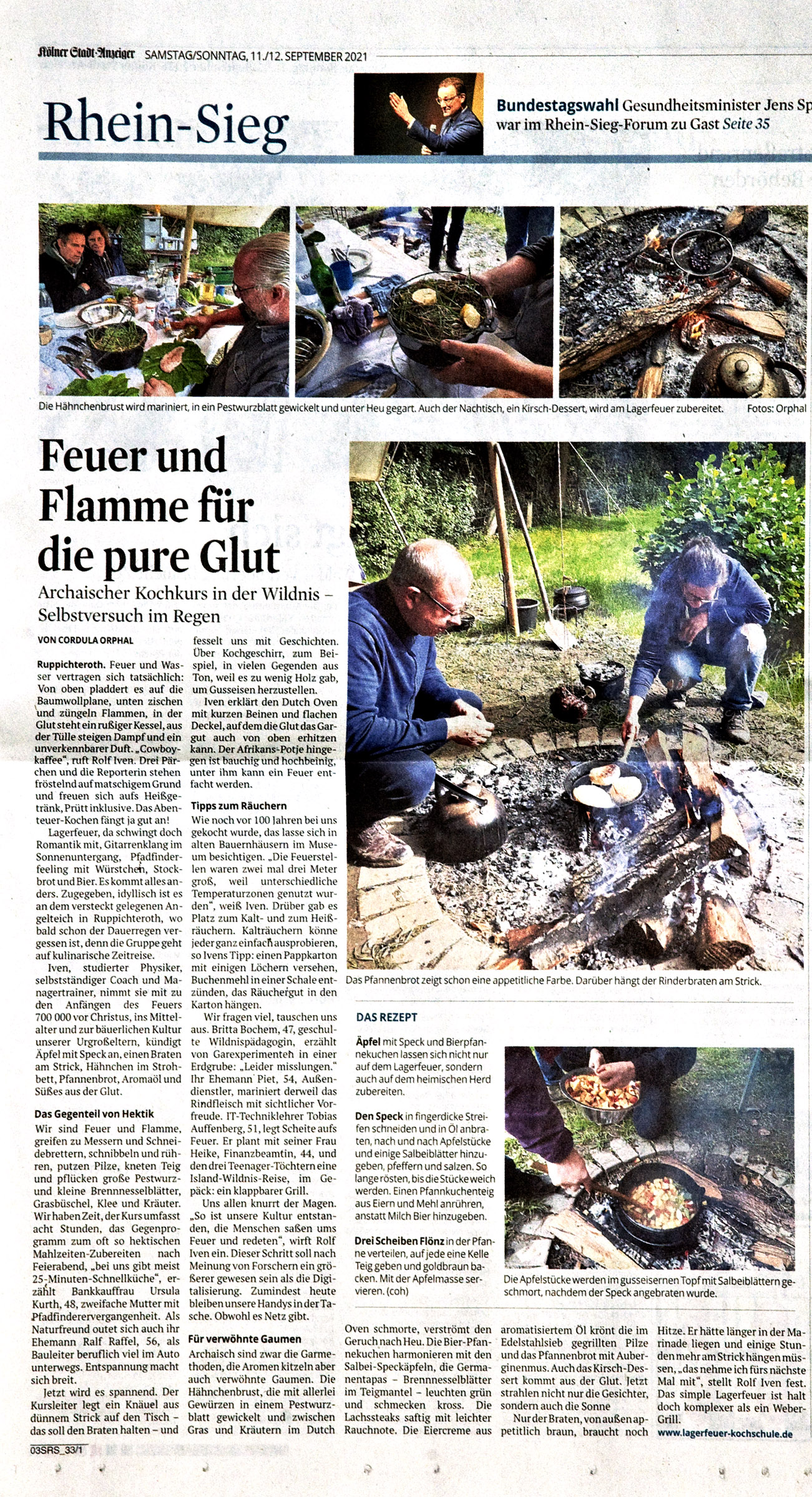 Artikel über die Lagerfeuer Kochschule in Rhein Sieg Rundschau 11.09.2021